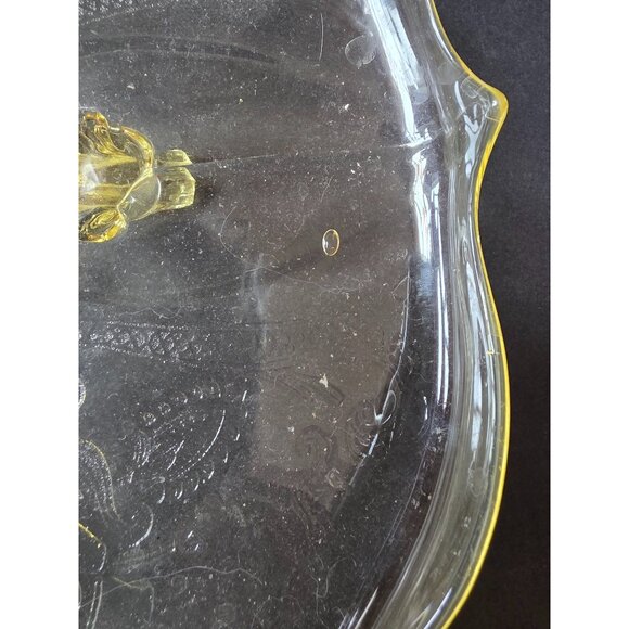 Vintage Lancaster Yellow Depression Glass Serving Cake Plate  Floral Etching - Picture 3 of 7